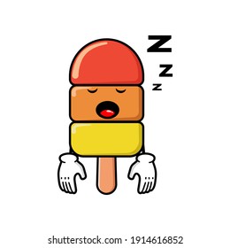 cute ice cream cartoon mascot character funny expression tired and sleeping 