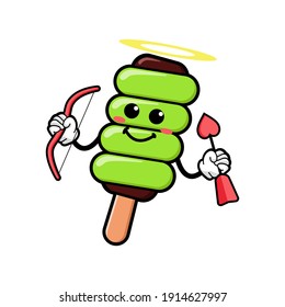 cute ice cream cartoon mascot character funny expression holding love arrow