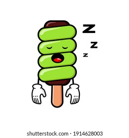 cute ice cream cartoon mascot character funny expression tired and sleeping 