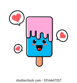 cute ice cream cartoon mascot character funny expression fall in love 
