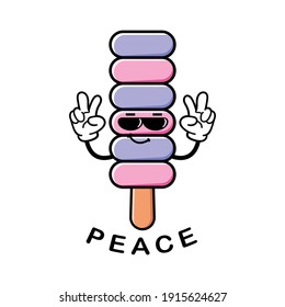 cute ice cream  cartoon mascot character funny expression peace reveal