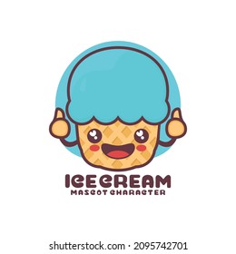 cute ice cream cartoon mascot, suitable for, logos, prints, stickers, etc, isolated on a white background.