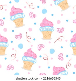 Cute ice cream cartoon pattern background