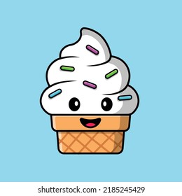 Cute Ice Cream Cartoon Vector Icon Illustration. Food Object Flat Cartoon Concept