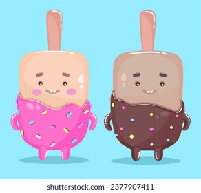 cute ice cream cartoon vector. strawberry and chocolate ice cream cute illustration