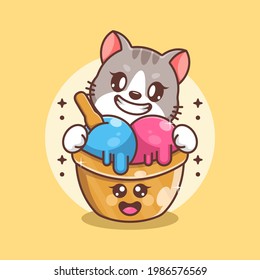 Cute ice cream with cat cartoon