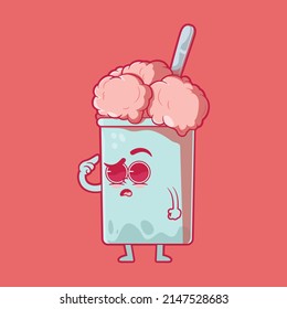 Cute Ice Cream character with brain freeze vector illustration. Funny, social media, mascot design concept.