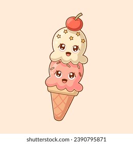 Cute Ice Cream Character Design Illustration