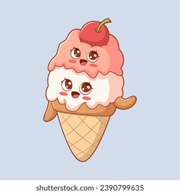 Cute Ice Cream Character Design Illustration