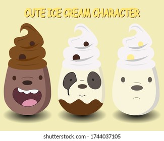 cute ice cream character icon template colorful vector