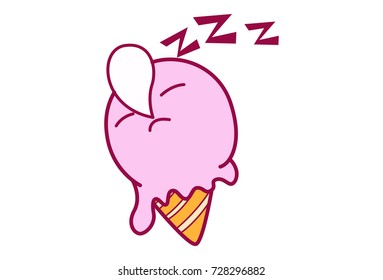 Cute Ice Cream Character Sleeping.Vector Illustration. Isolated on white background.