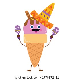 Cute ice cream character vector template design illustration