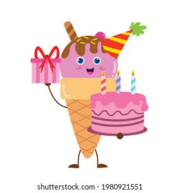 Cute ice cream character vector template design illustration