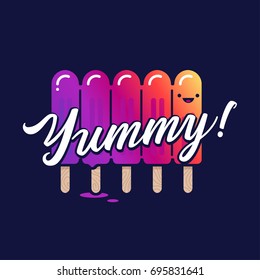 Cute ice cream character. Vector typography illustration.