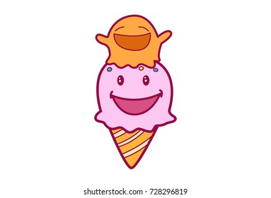 Cute Ice Cream Character .Vector Illustration. Isolated on white background.