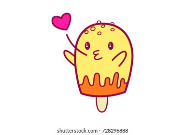 Cute Ice Cream Character .Vector Illustration. Isolated on white background.
