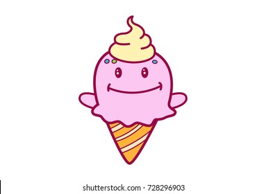 Cute Ice Cream Character .Vector Illustration. Isolated on white background.