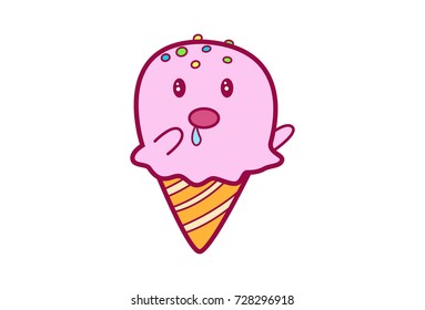 Cute Ice Cream Character .Vector Illustration. Isolated on white background.