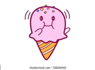 Cute Ice Cream Character .Vector Illustration. Isolated on white background.