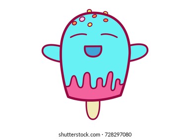 Cute Ice Cream Character .Vector Illustration. Isolated on white background.