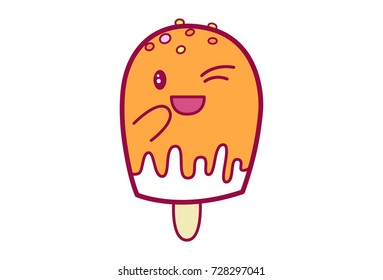 Cute Ice Cream Character Winking.Vector Illustration. Isolated on white background.