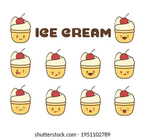 cute ice cream characters with different faces. vector illustration eps 10