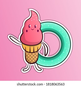 Cute ice cream characters vector illustration.  Vector modern style flat line character cartoon illustration icon logo template design