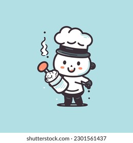 Cute ice cream chef mascot logo illustration