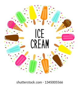Cute Ice Cream collection background in vivid tasty colors ideal for banners, package etc