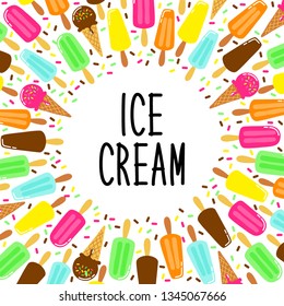 Cute Ice Cream collection background in vivid tasty colors ideal for banners, package etc