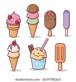 Cute ice cream collections illustration