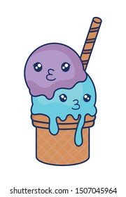 cute ice cream colorful kawaii character