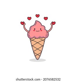 Cute ice cream cone cartoon character spreading love