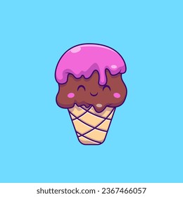 Cute Ice Cream Cone Cartoon Vector Icons Illustration. Flat Cartoon Concept. Suitable for any creative project.