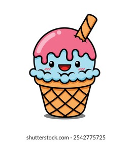Cute Ice Cream Cone Cartoon Character
