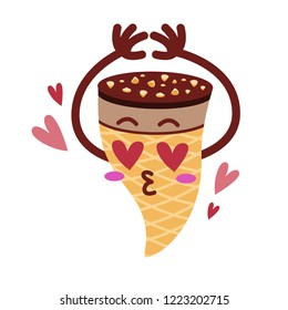 cute ice cream cone character chocolate flavor in love dancing