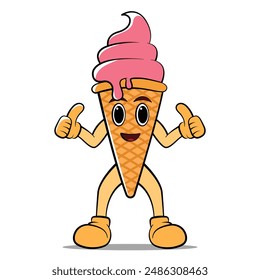 cute ice cream cone character mascot icon, editable vector hand drawn