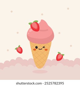 Cute Ice Cream Cone Dessert Character Vector Illustration