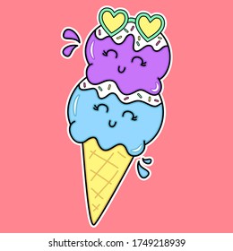 CUTE ICE CREAM CONE, ICE CREAM CONE WITH GLASSES, SLOGAN PRINT VECTOR