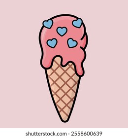 Cute ice cream cone with hearts for valentine's day