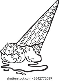 cute ice cream cone line art for coloring page - icon graphic