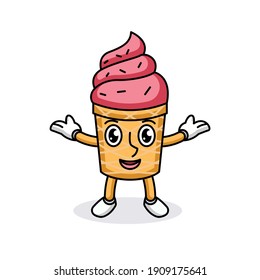 Cute ice cream cone mascot logo design 
