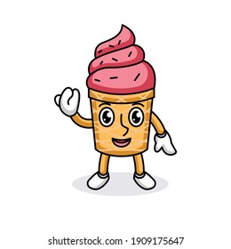 Cute ice cream cone mascot logo design 