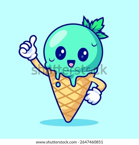 Cute Ice Cream Cone Mint Cartoon Vector Icon Illustration. 
Sweet Food Icon Concept Isolated Premium Vector. Flat 
Cartoon Style 