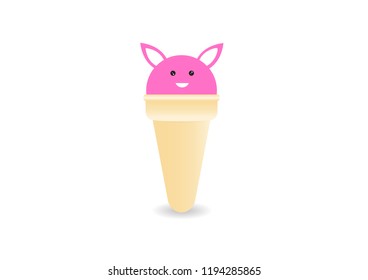 cute ice cream cone on white background. smiling face cartoon vector illustration.