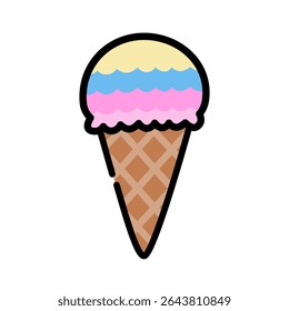 Cute ice cream cone on white background.
