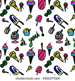 Cute ice cream cone pattern on white background wallpaper design.Vector illustration.