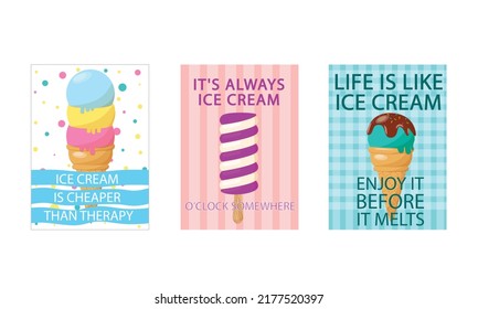 Cute ice cream cone and popsicle illustration with typography design "Sweet summer" for greeting card, invitation card, postcard, poster or banner.