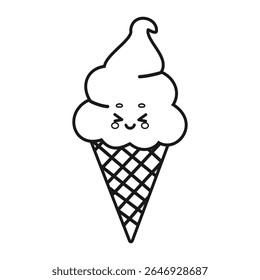 Cute ice cream cone summer dessert coloring page vector Illustration Isolated on white Background