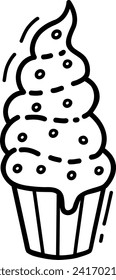 A cute ice cream cone. Sweet food. Vector illustration, hand-drawn in the style of doodles. Perfect for various designs, postcards, decorations, logos, menus.